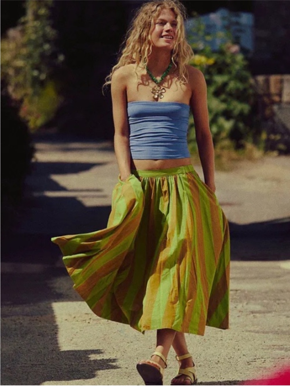 Free People Lowen Stripe Cotton Midi Skirt
